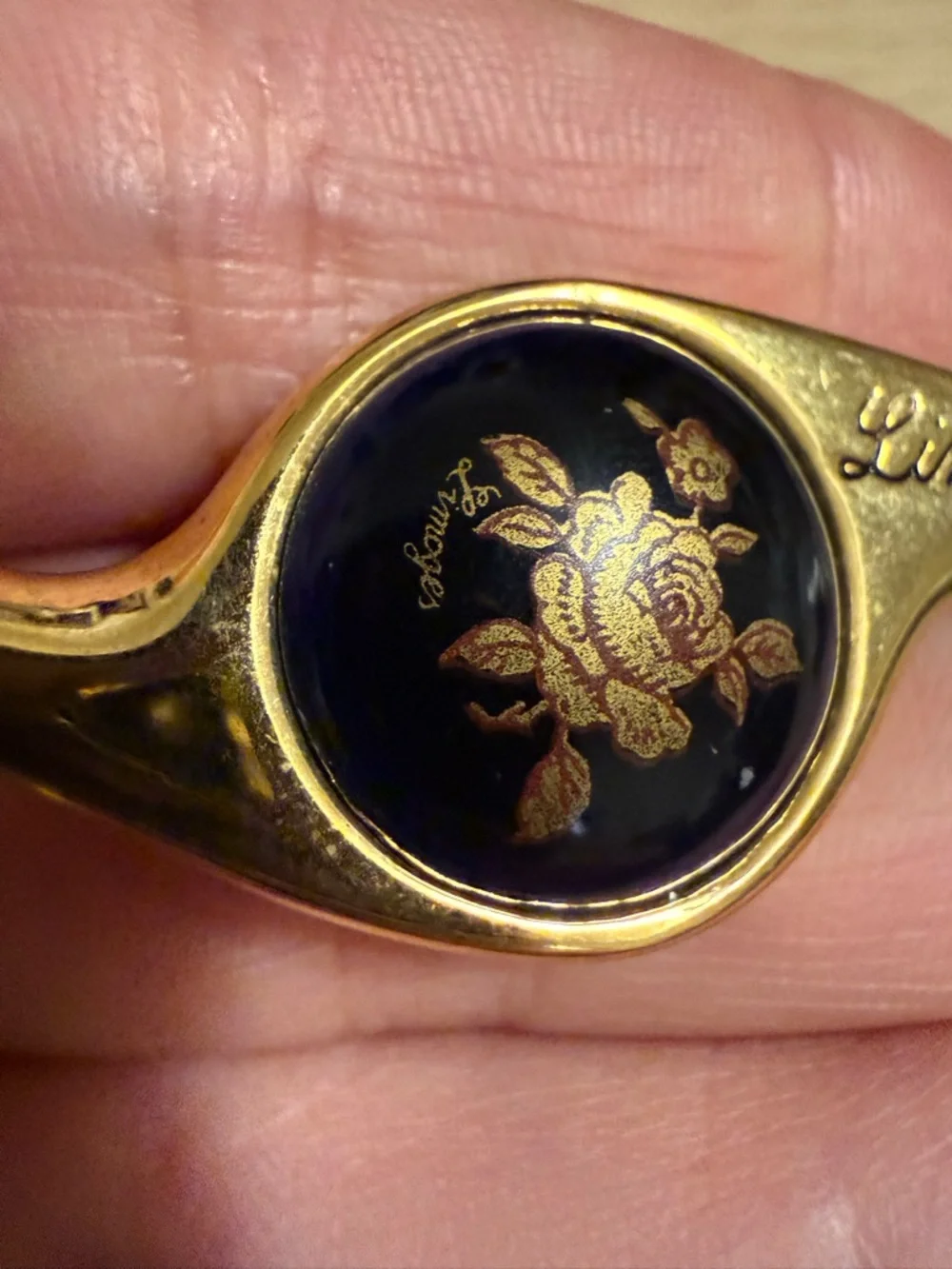 Vintage Limoges Castel France Gold Cobalt Blue Porcelain Brooch Pin 22k‎ Gold
